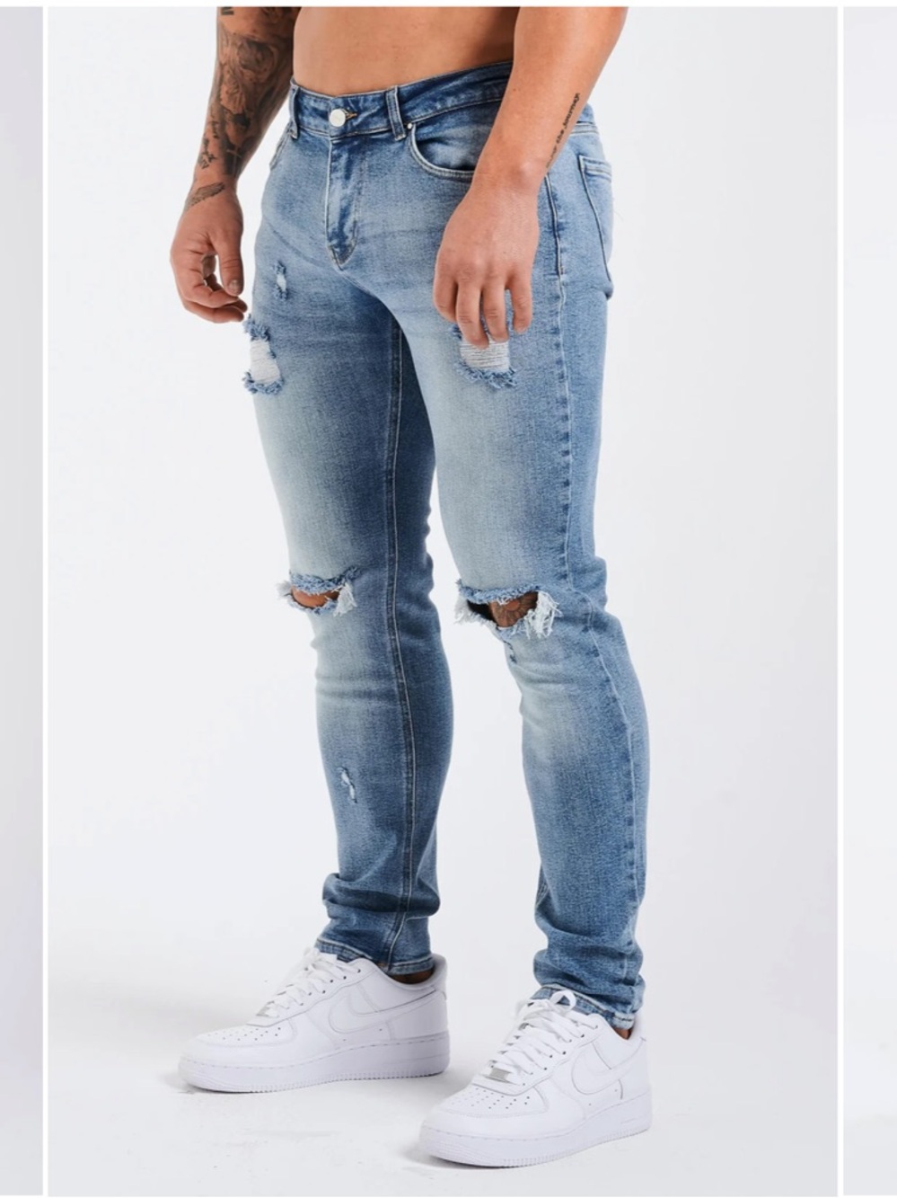 Legend London Jeans SLIM FIT JEANS 2.0 RIPPED AND REPAIRED - MID BLUE